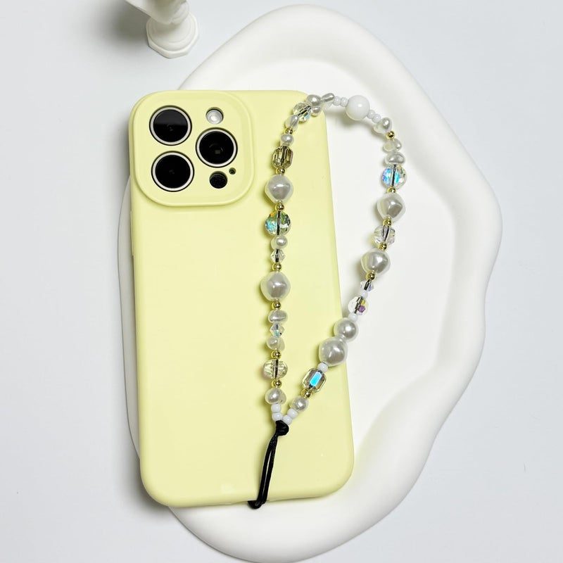 WCCH Beaded Phone Charm Y2K Kawaii Handmade Acrylic Phone Lanyard Wrist Strap for Camera Bag Airpods Keychain Charm Crystal White Pearl - Image 4